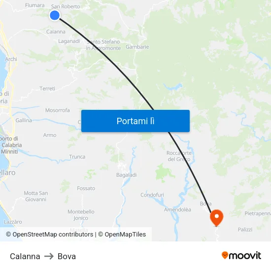 Calanna to Bova map