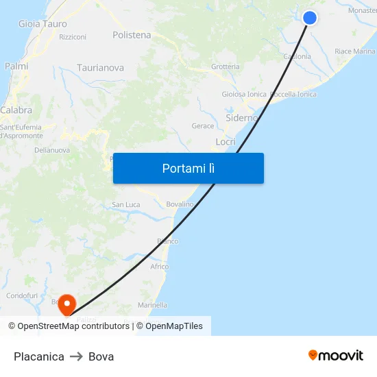 Placanica to Bova map