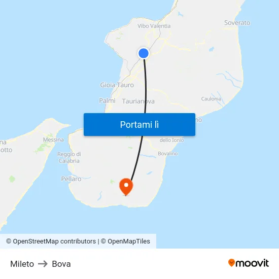 Mileto to Bova map