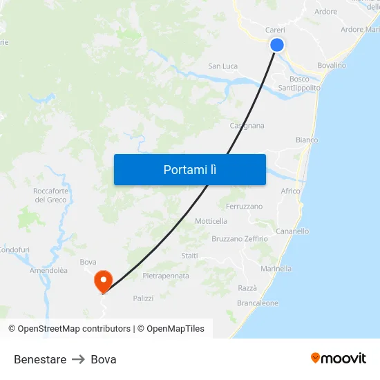 Benestare to Bova map