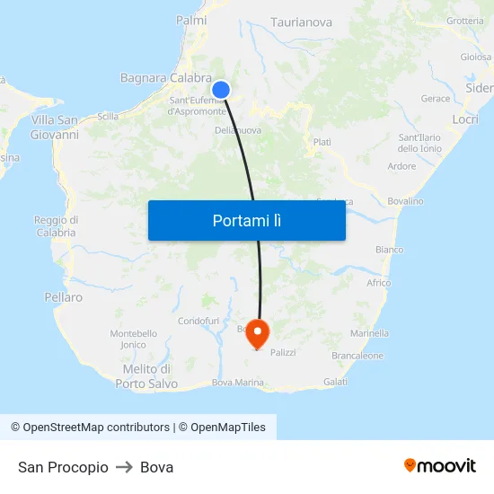 San Procopio to Bova map