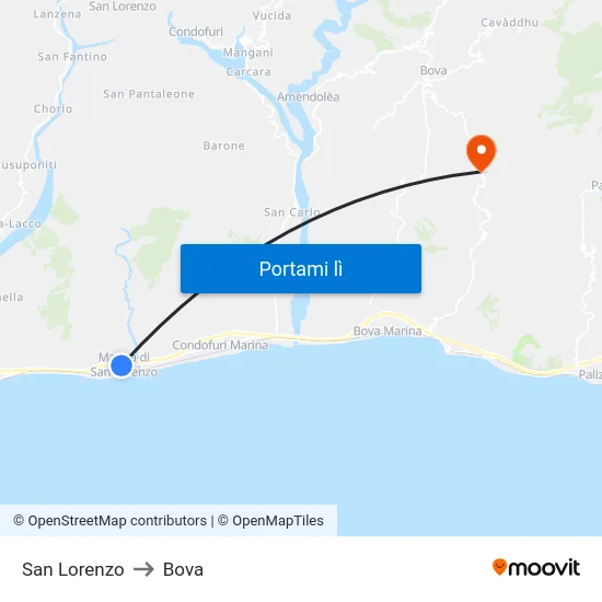 San Lorenzo to Bova map