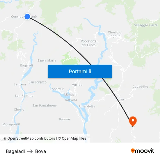 Bagaladi to Bova map