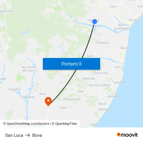 San Luca to Bova map