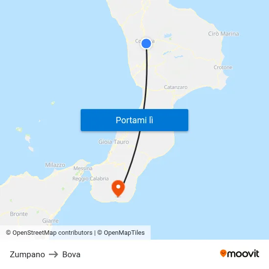Zumpano to Bova map
