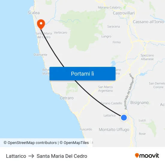 Lattarico to Santa Maria Del Cedro map
