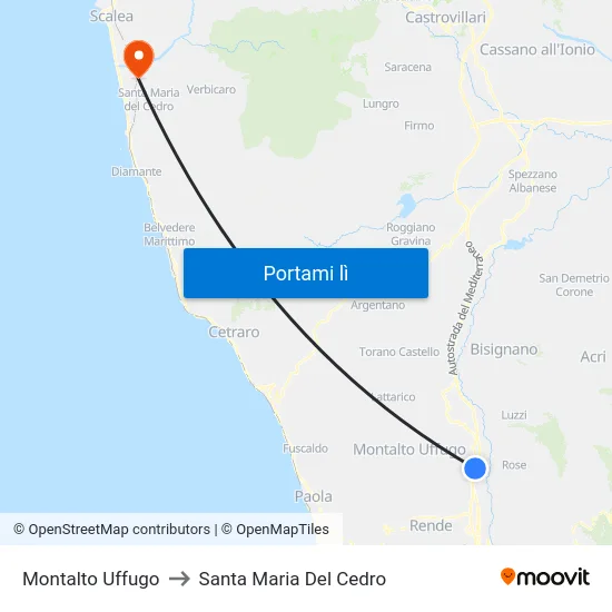 Montalto Uffugo to Santa Maria Del Cedro map
