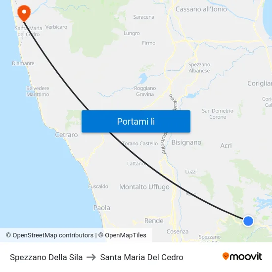 Spezzano Della Sila to Santa Maria Del Cedro map