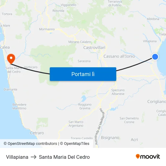 Villapiana to Santa Maria Del Cedro map