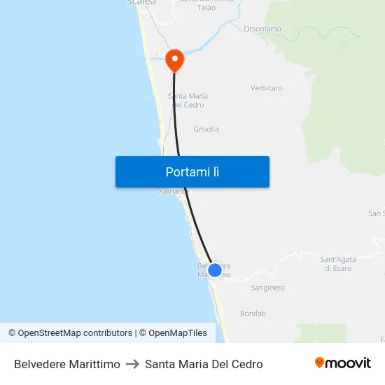 Belvedere Marittimo to Santa Maria Del Cedro map