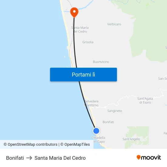 Bonifati to Santa Maria Del Cedro map
