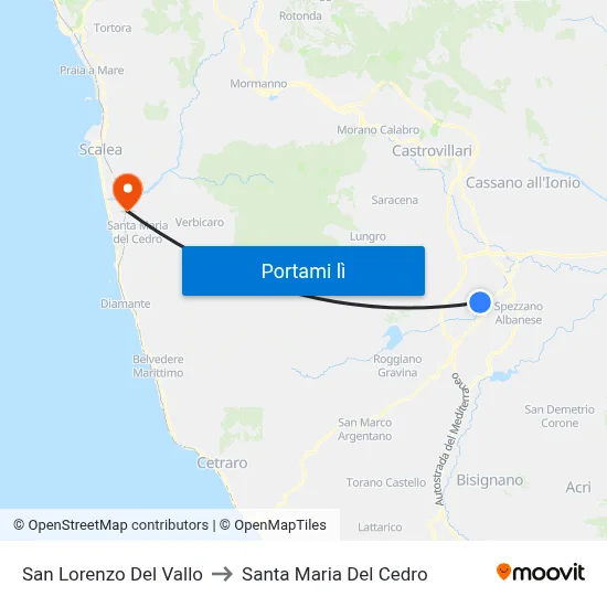 San Lorenzo Del Vallo to Santa Maria Del Cedro map