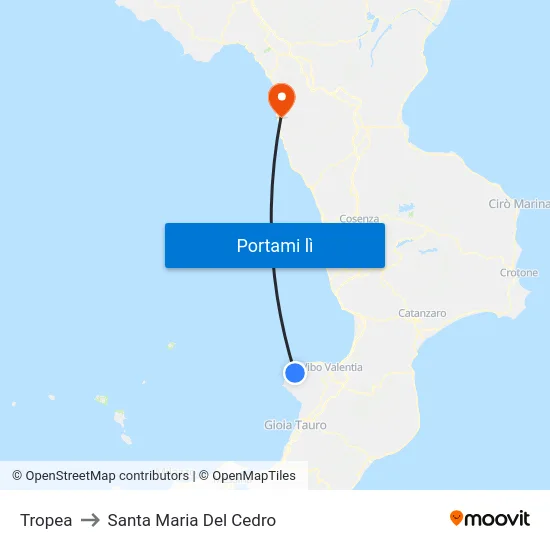 Tropea to Santa Maria Del Cedro map