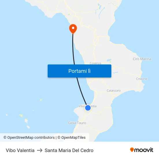 Vibo Valentia to Santa Maria Del Cedro map