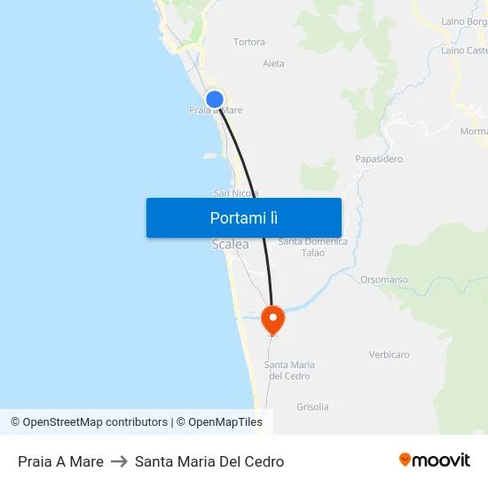 Praia A Mare to Santa Maria Del Cedro map