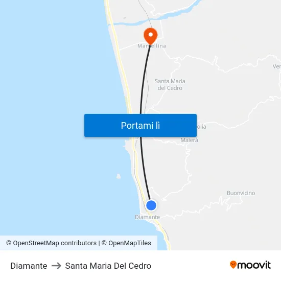 Diamante to Santa Maria Del Cedro map