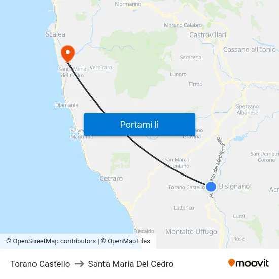 Torano Castello to Santa Maria Del Cedro map