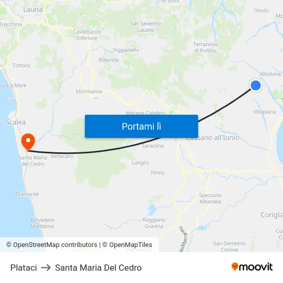 Plataci to Santa Maria Del Cedro map