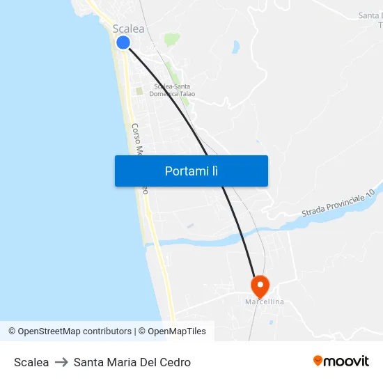 Scalea to Santa Maria Del Cedro map