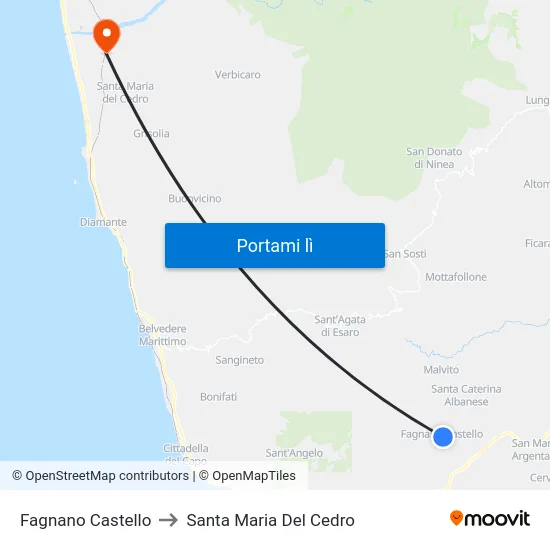 Fagnano Castello to Santa Maria Del Cedro map