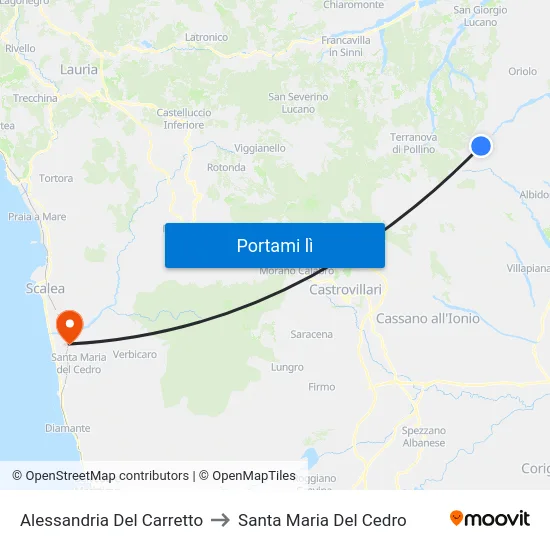 Alessandria Del Carretto to Santa Maria Del Cedro map