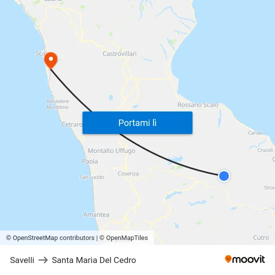 Savelli to Santa Maria Del Cedro map