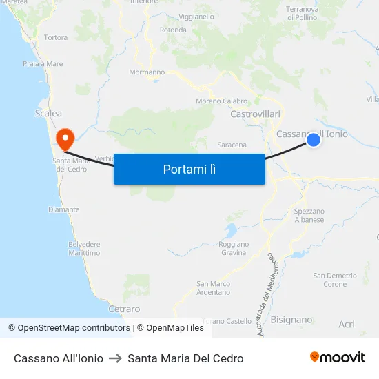 Cassano All'Ionio to Santa Maria Del Cedro map