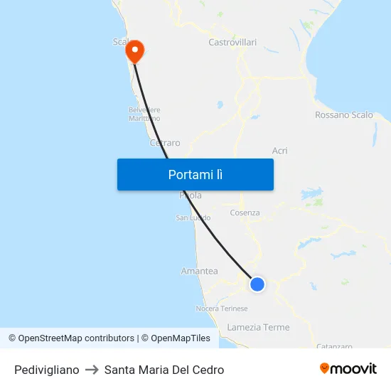 Pedivigliano to Santa Maria Del Cedro map