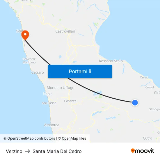 Verzino to Santa Maria Del Cedro map