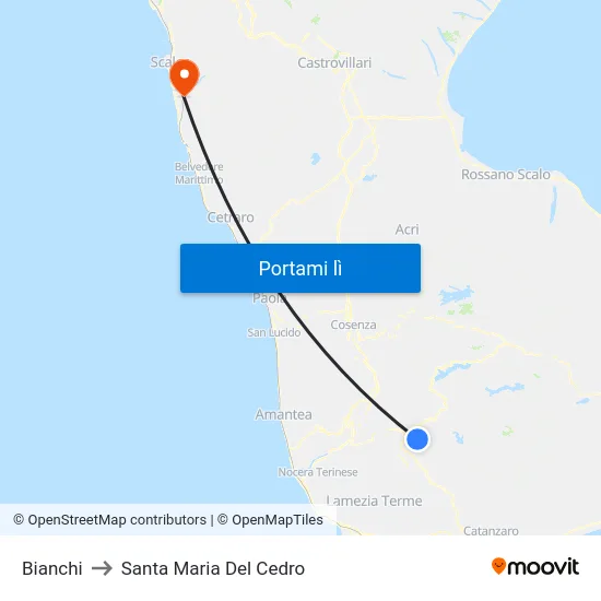 Bianchi to Santa Maria Del Cedro map