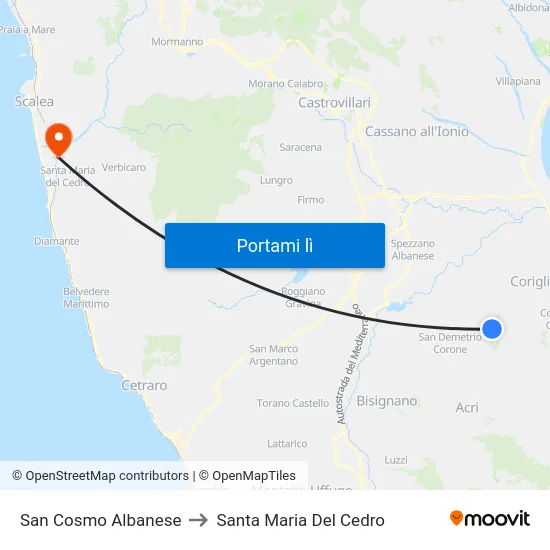 San Cosmo Albanese to Santa Maria Del Cedro map