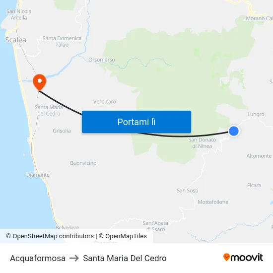 Acquaformosa to Santa Maria Del Cedro map