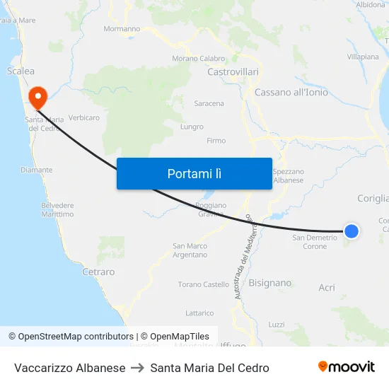 Vaccarizzo Albanese to Santa Maria Del Cedro map