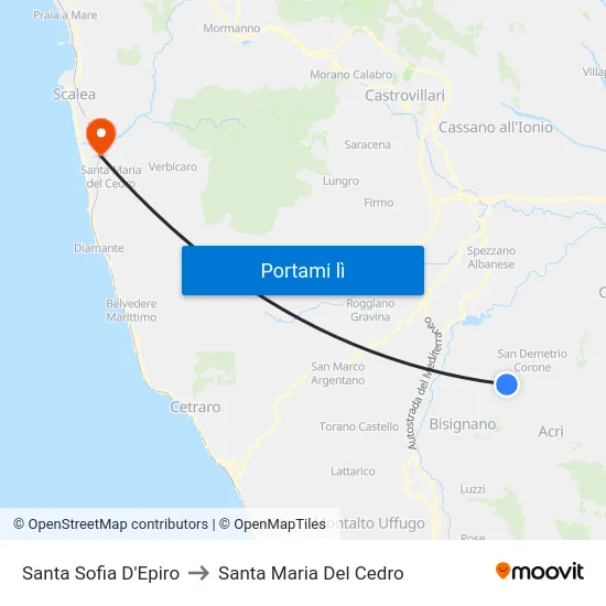 Santa Sofia D'Epiro to Santa Maria Del Cedro map