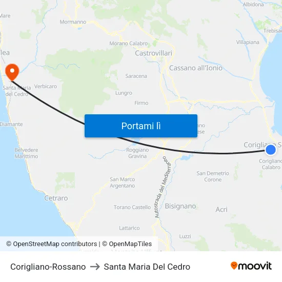 Corigliano-Rossano to Santa Maria Del Cedro map