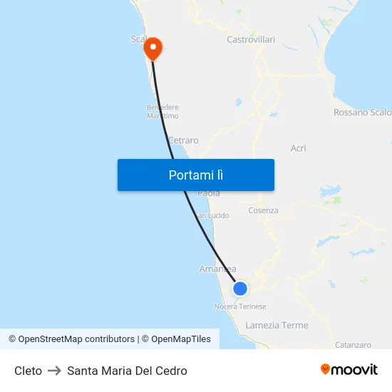 Cleto to Santa Maria Del Cedro map