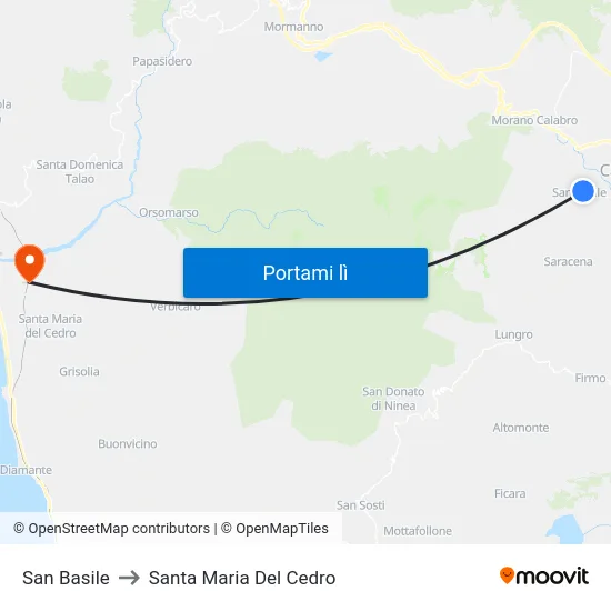 San Basile to Santa Maria Del Cedro map