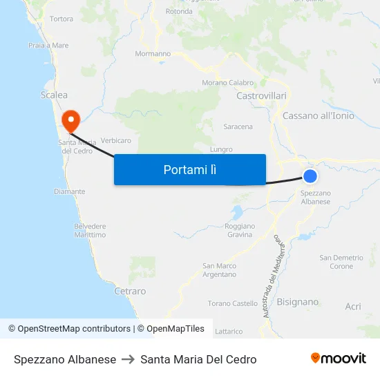 Spezzano Albanese to Santa Maria Del Cedro map