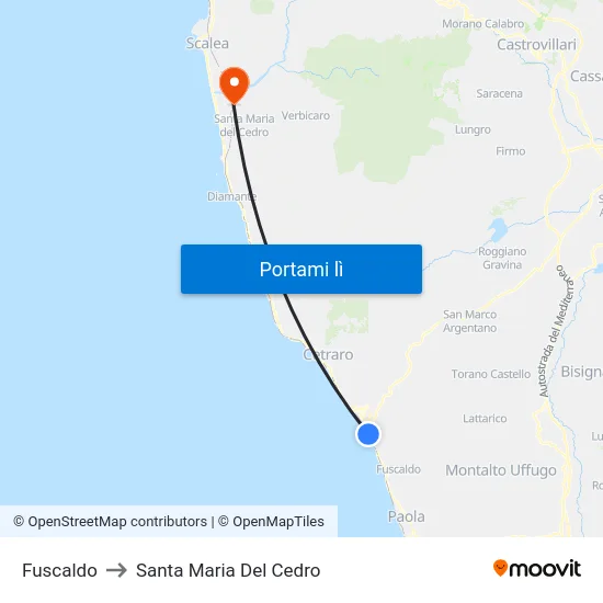 Fuscaldo to Santa Maria Del Cedro map
