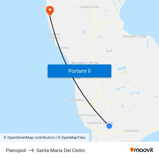 Pianopoli to Santa Maria Del Cedro map