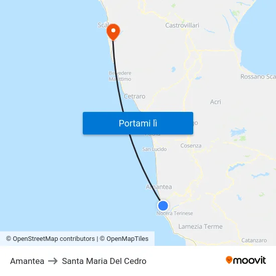 Amantea to Santa Maria Del Cedro map