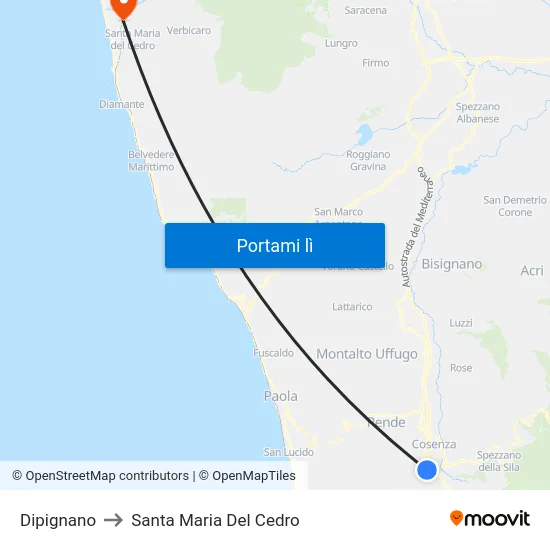 Dipignano to Santa Maria Del Cedro map