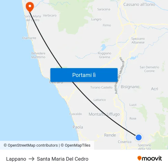 Lappano to Santa Maria Del Cedro map