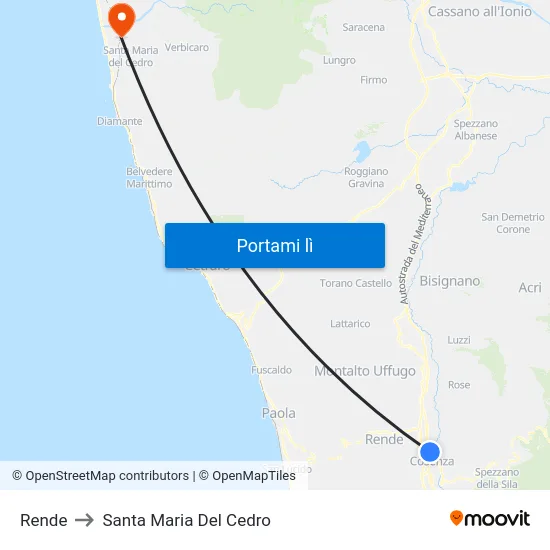Rende to Santa Maria Del Cedro map