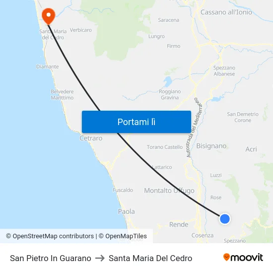 San Pietro In Guarano to Santa Maria Del Cedro map