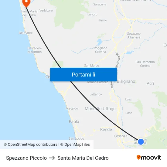 Spezzano Piccolo to Santa Maria Del Cedro map