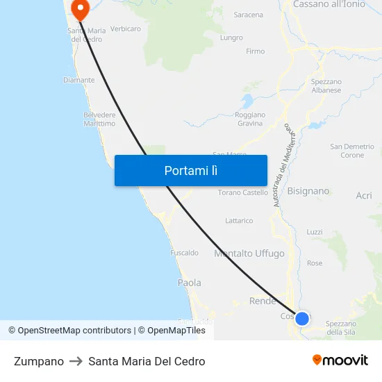 Zumpano to Santa Maria Del Cedro map