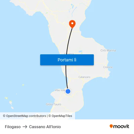 Filogaso to Cassano All'Ionio map