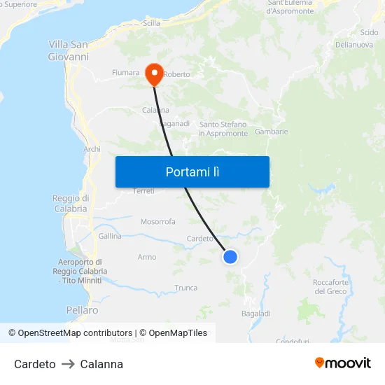 Cardeto to Calanna map