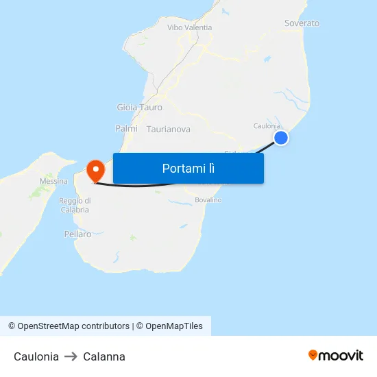 Caulonia to Calanna map